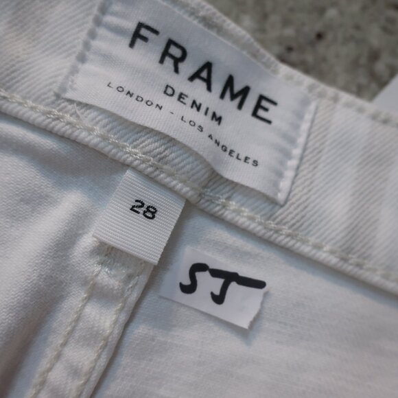 Womens Frame Courtyard LBCFRA009S Beige White Bardot Kick Flare Denim Jean 28 - Picture 11 of 11